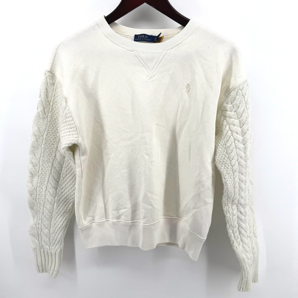Polo Ralph Lauren Sweatshirt Women S Cream Cable Knit Preppy Coastal Grandma Top